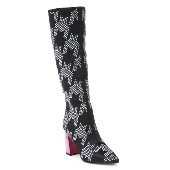 BETSEY JOHNSON Black/silver Naomy Sequin Houndstooth Knee High Boots